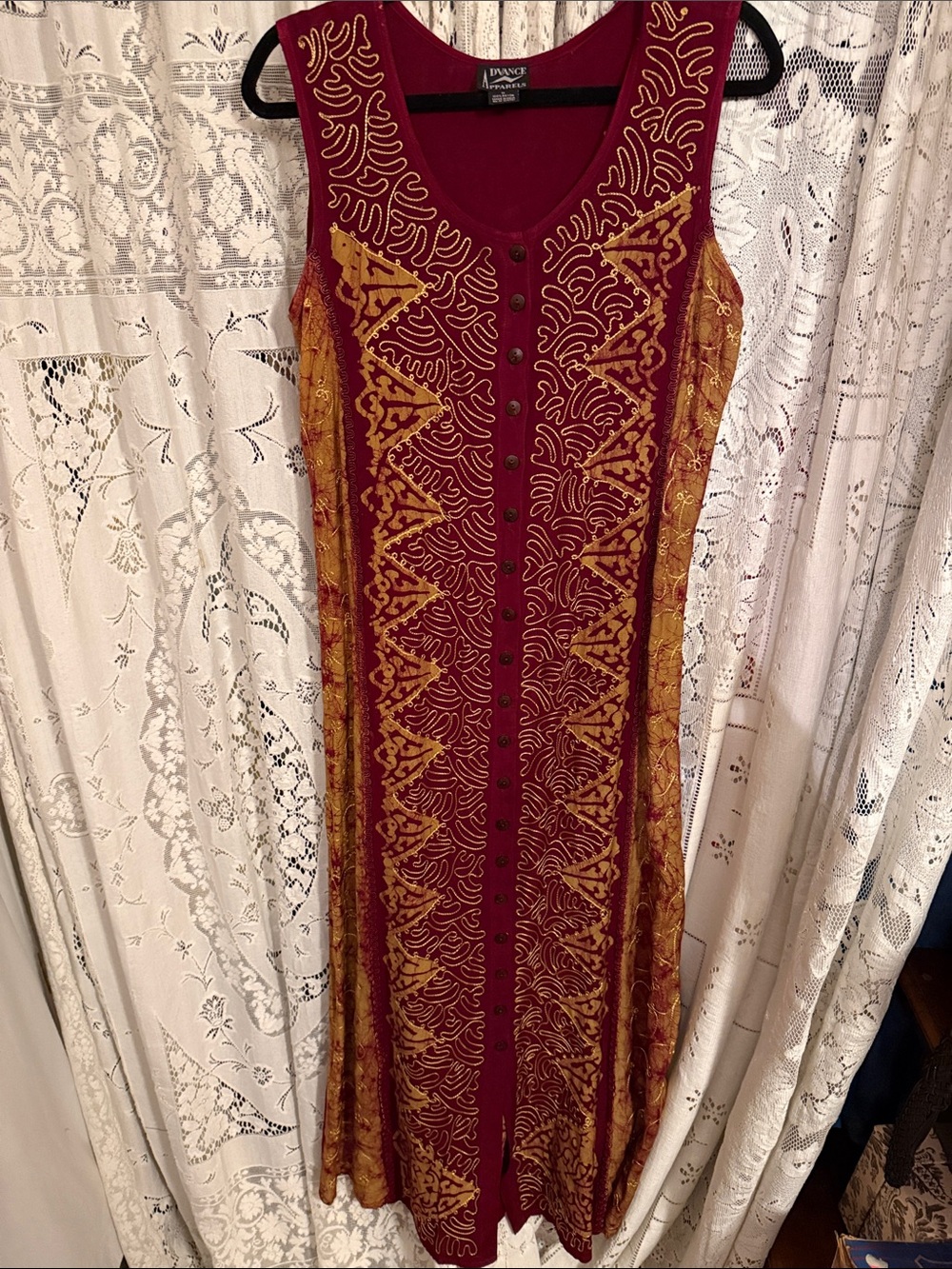 Advance Apparels Burgundy Maxi Dress with Gold Embroidery - Picture 2 of 8